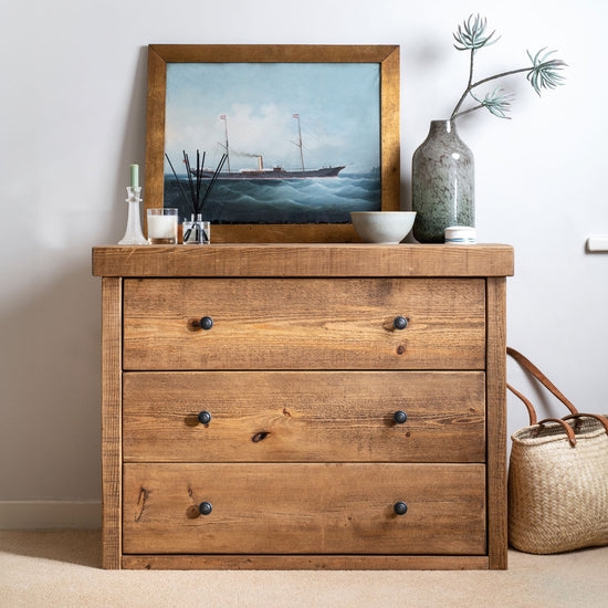 Chest Of Drawers Chunky Wood Rustic Knots Black Hardware Farmhouse