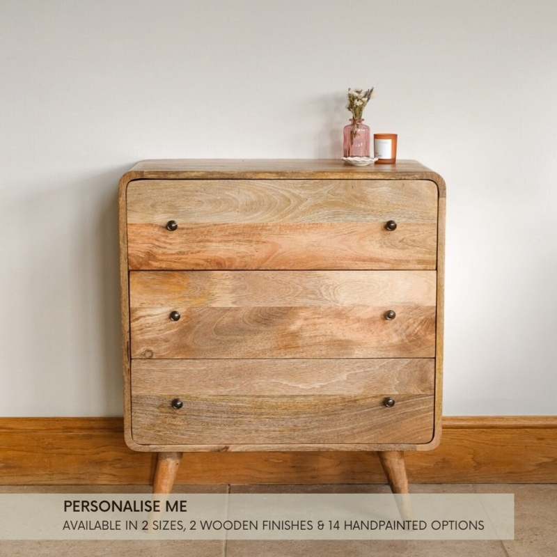 Chest Of Drawers Scandinavian Rounded Corners Mango Wood Natural