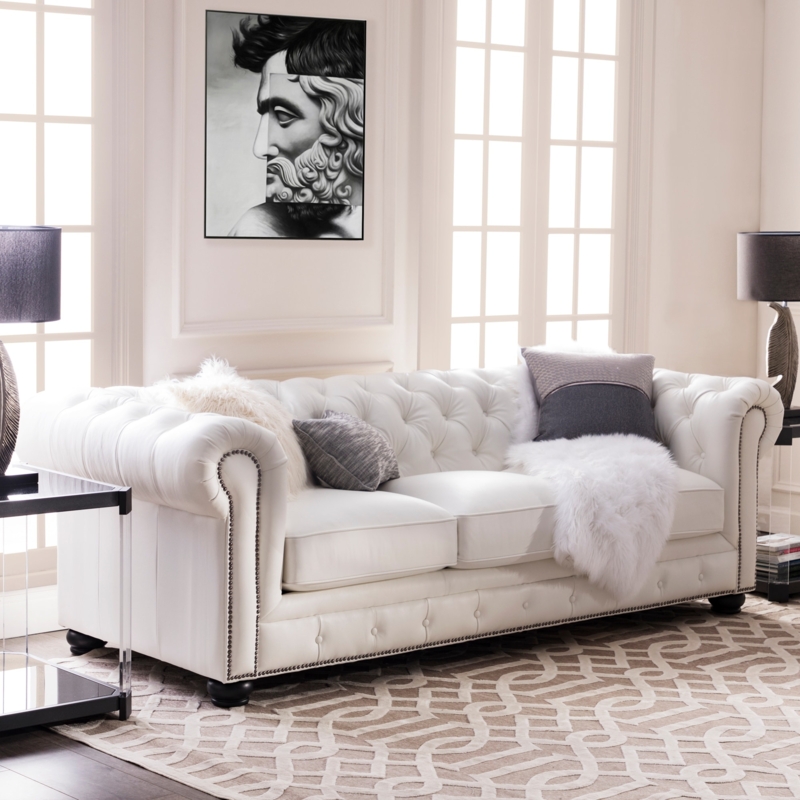 Chesterfield Sofa: 95 Inch Seating with Dark Bun Feet and Nailhead Trim