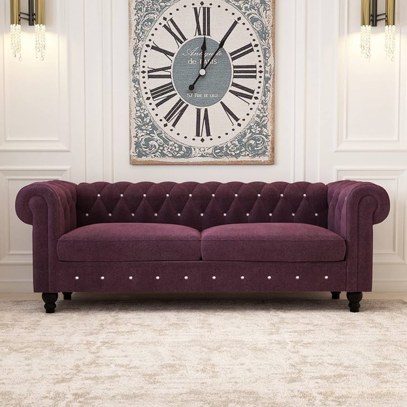 Chesterfield Sofa featuring Glamorous Crystal Button Tufting Details