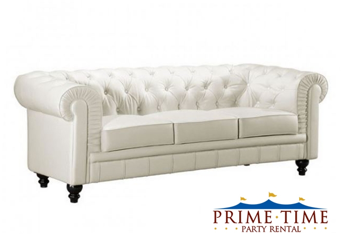 Chesterfield Sofa: Luxe Rolled Arm Seating with Pleated Arm Fronts