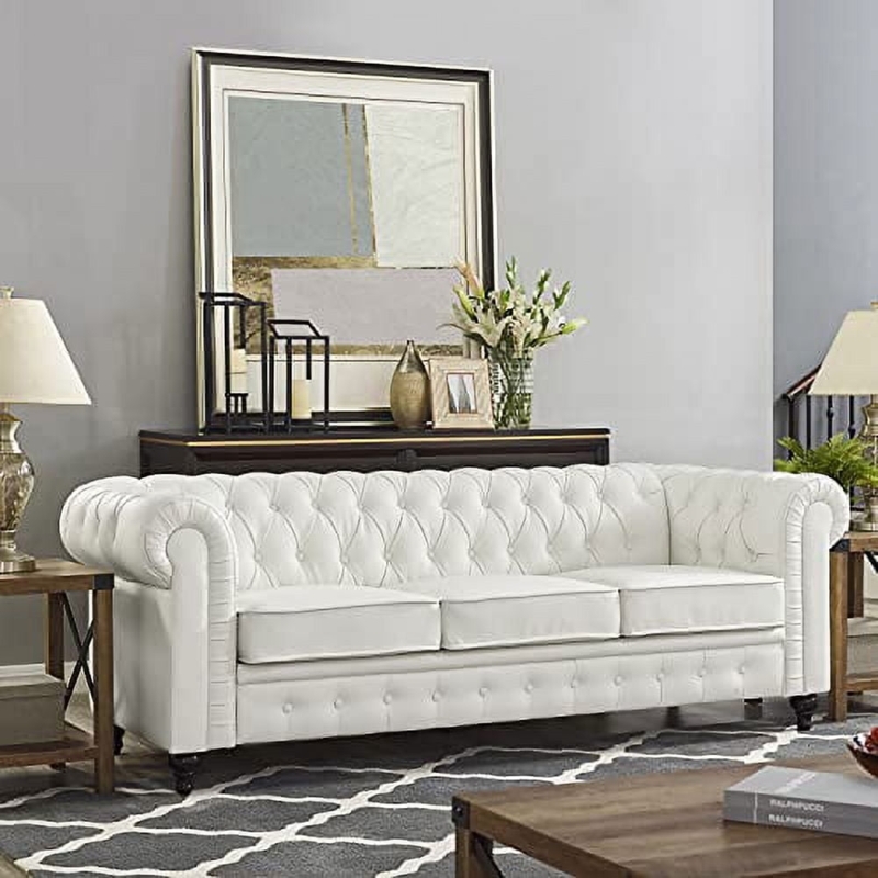 Chesterfield Sofa: Traditional 3 Seater with Turned Legs and Trim