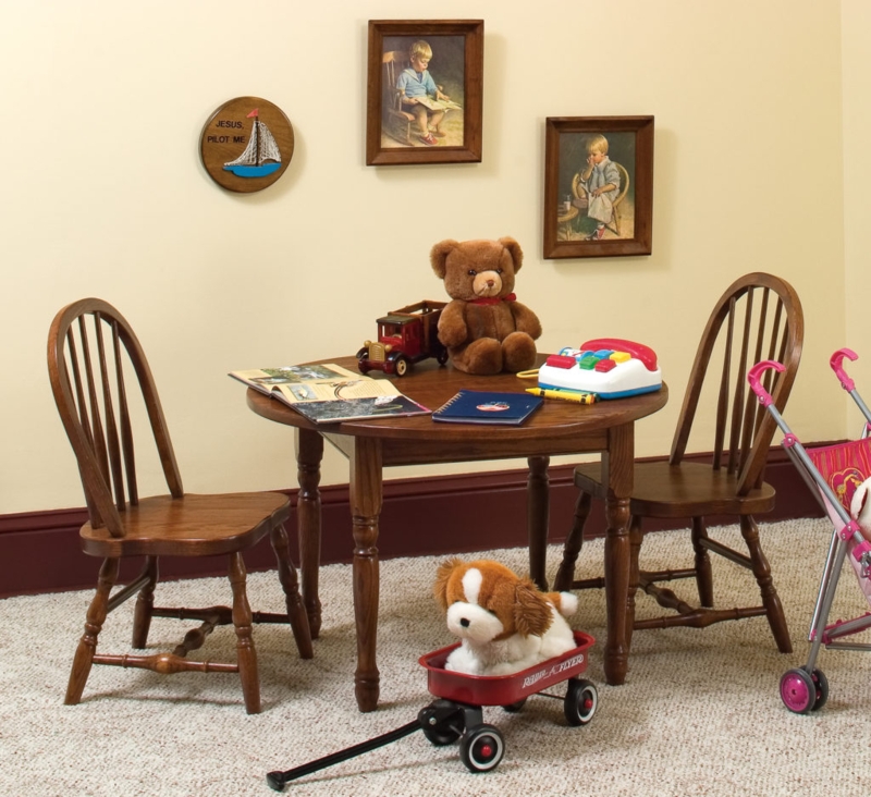 Chestnut Brown Kids Table Set featuring Bowback Spindle Chairs