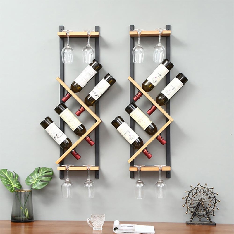 Chevron Wine Display Rack with Zig-Zag Frame and Vertical Rails.