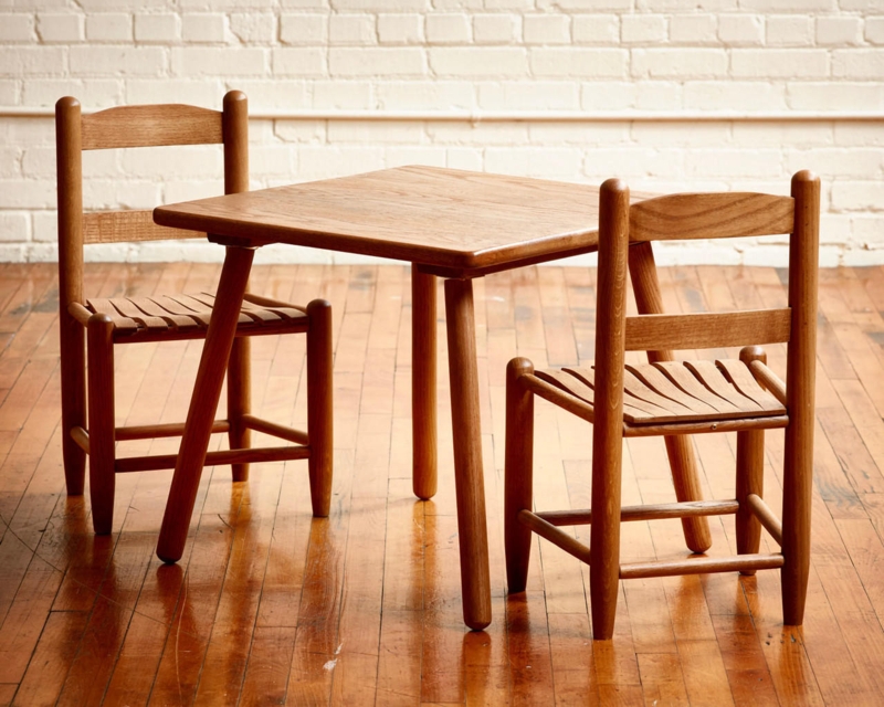 Children Table Set Slatted Seat Design Craftsman Style Toddler Table