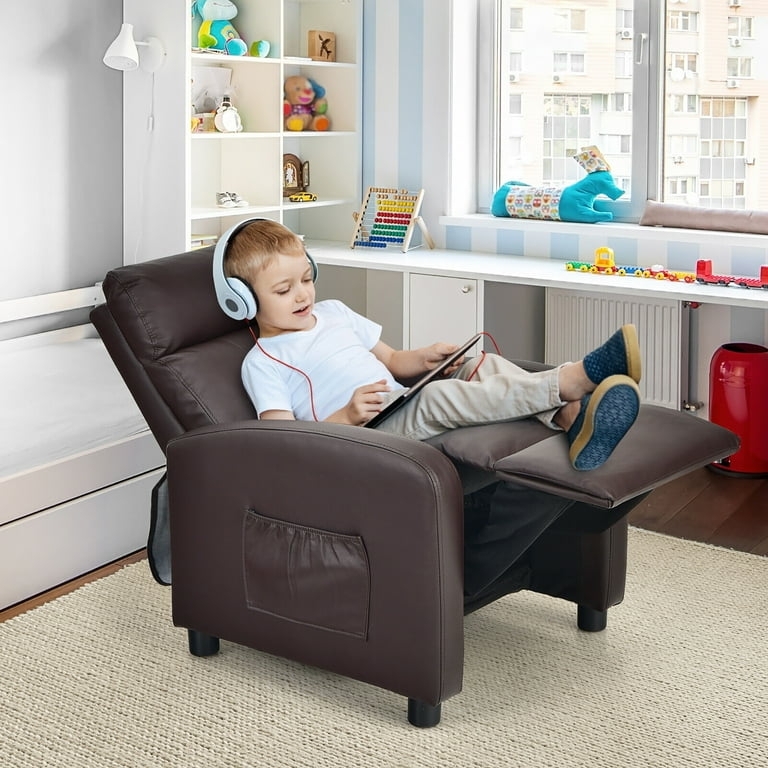 Children's Leather-like Recliner: Cocoa Brown Adjustable Footrest