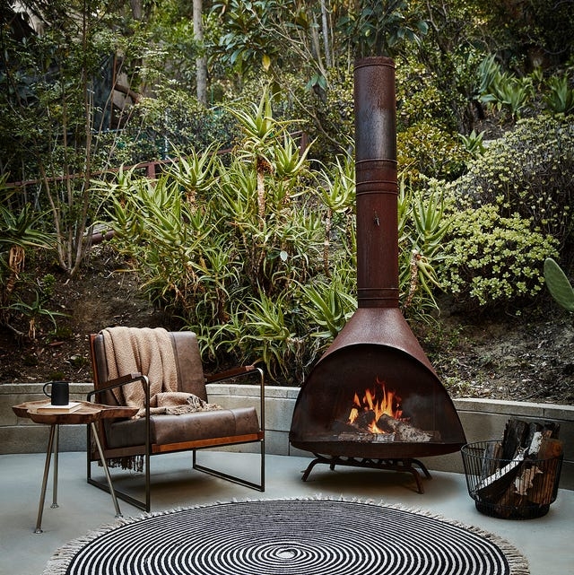 Chiminea Fire Pit Rusted Patina Vertical Chimney Boho Style Garden