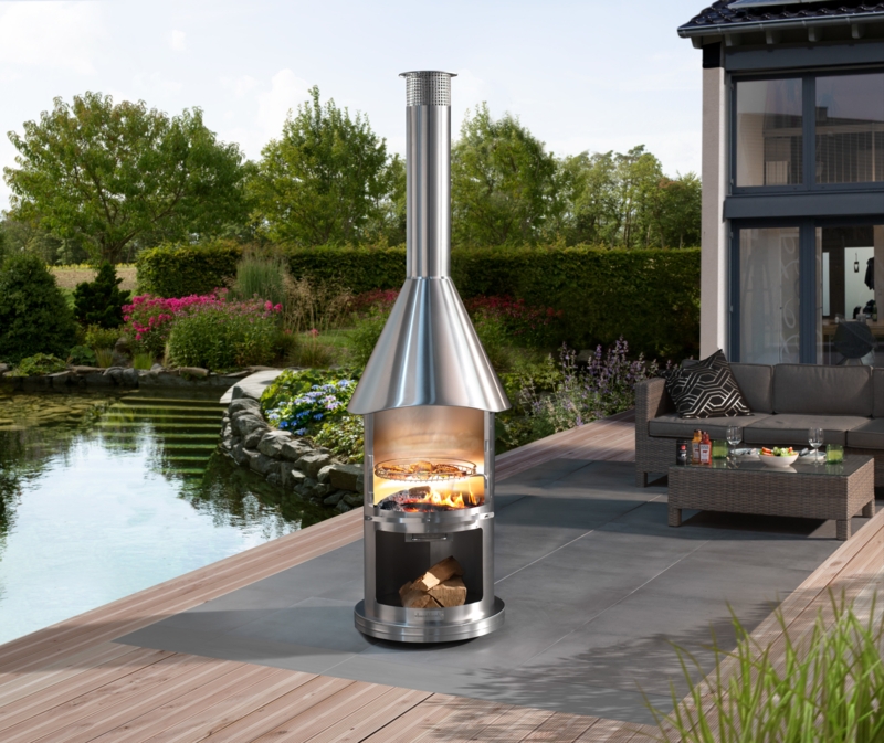 Chiminea Integrated Grill Rack Brushed Stainless Steel Finish