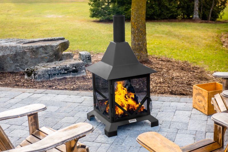 Chiminea Matte Black Tapered Hood Four Legged Base
