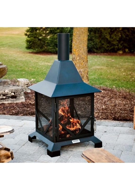 Chiminea Metal Tapered Stack Mesh Firebox Panels Spiral Spring Handle