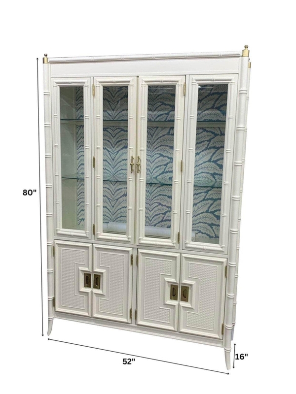 China Cabinet: Lacquered Hollywood Regency Botanical Back