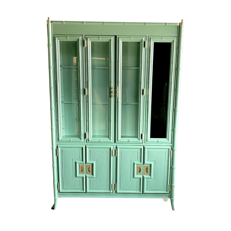 China Cabinet: Mint Green Lacquer Faux Bamboo Trim