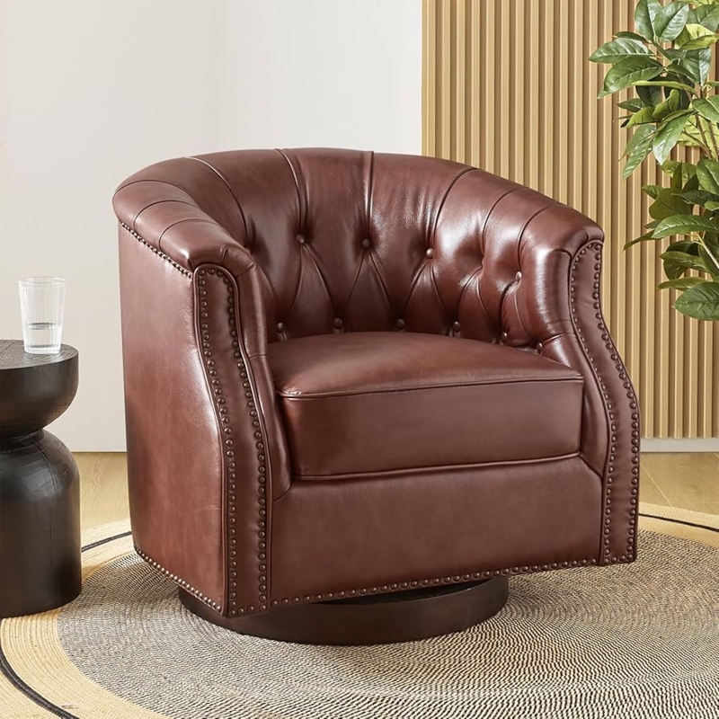 Chocolate Brown Swivel Chair Chesterfield Tufted Rolled Arms Nailhead