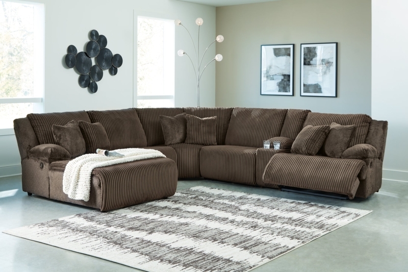Chocolate Brown Vertical Ribbed Reclining Sectional Console