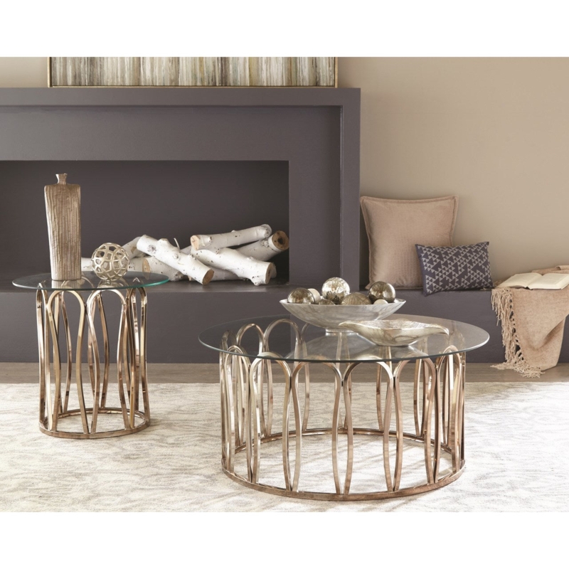 Chocolate Chrome Coffee Table Round Glass Wavy Base