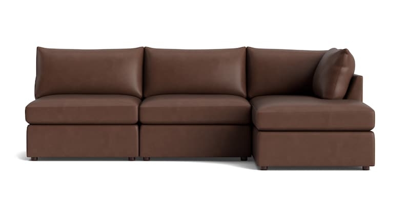 Chocolate Leather Modular Sectional with Armless End and Box Cushions