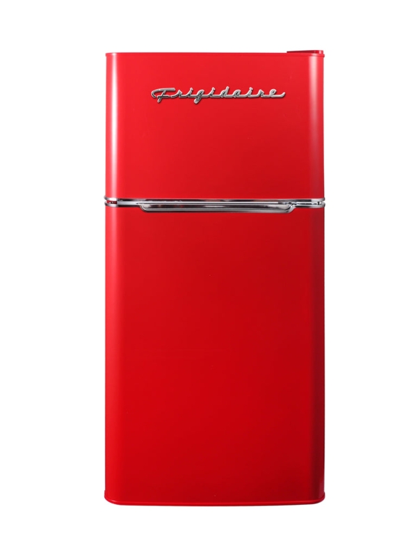 Chrome Trim Bar Fridge Two Door in Glossy Vibrant Red Finish