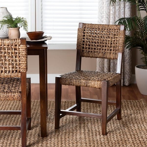 Chunky Woven Seagrass Chair with Mahogany Frame
