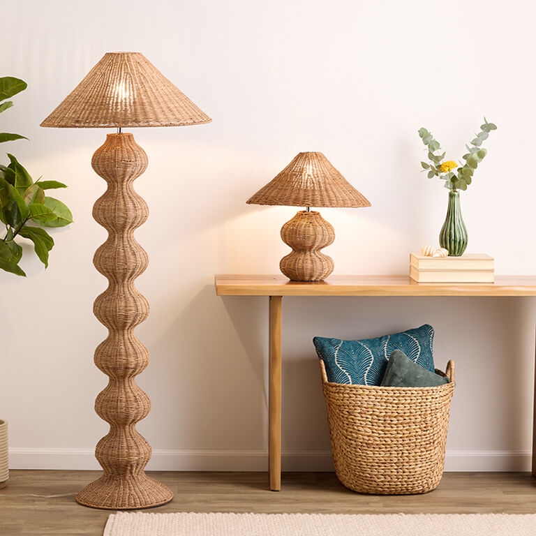 Cierra Natural Woven Rattan Wavy Geo Empire Shade Floor Lamp - World Market