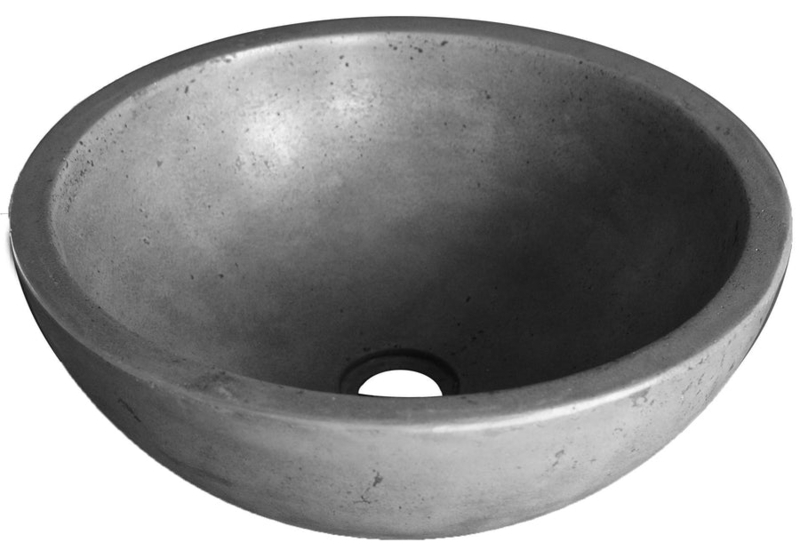 Circular Concrete Vessel Sink with Matte Grey Pitted Texture Finish