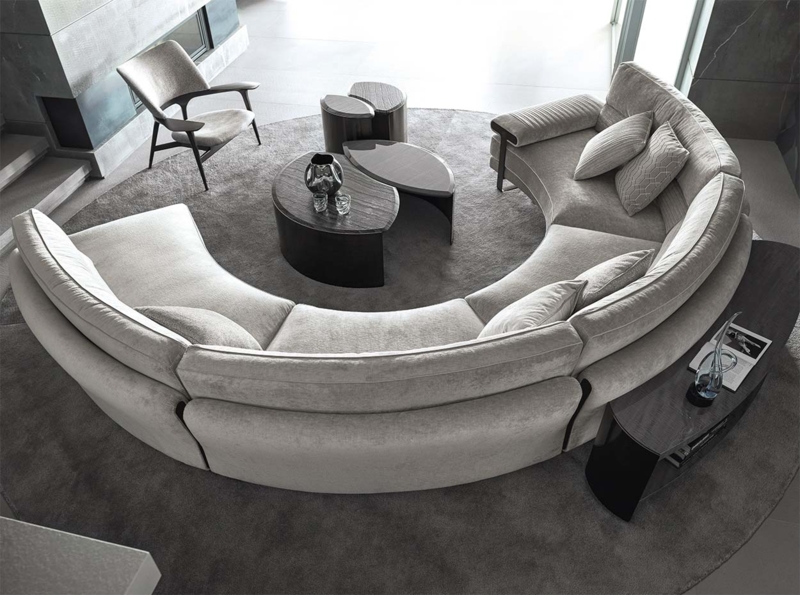 Circular Sectional Sofa: Taupe Modular Layout, Low Profile