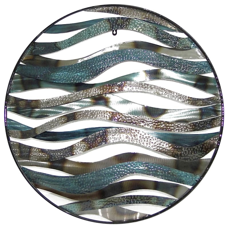 Circular Wall Art with Wave Motif and Mixed Metallic Tones