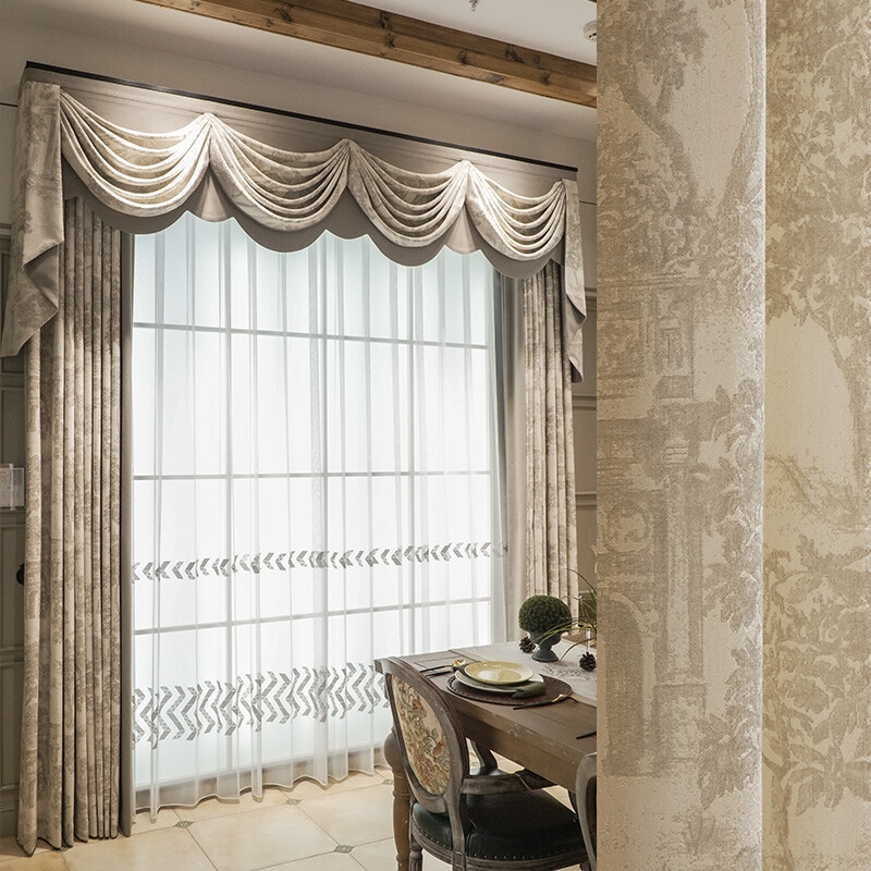 Classic Beige Scalloped Swag Valance Curtain Set