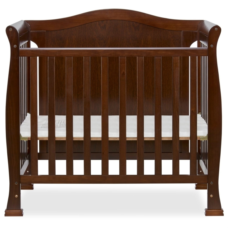 Classic Dark Wood Nursery Crib in Espresso Sleigh Style Design