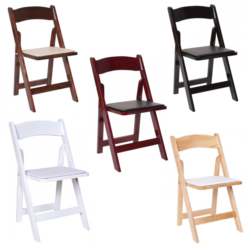 Classic Folding Chair in Mahogany Wood with Vinyl Padded Seat