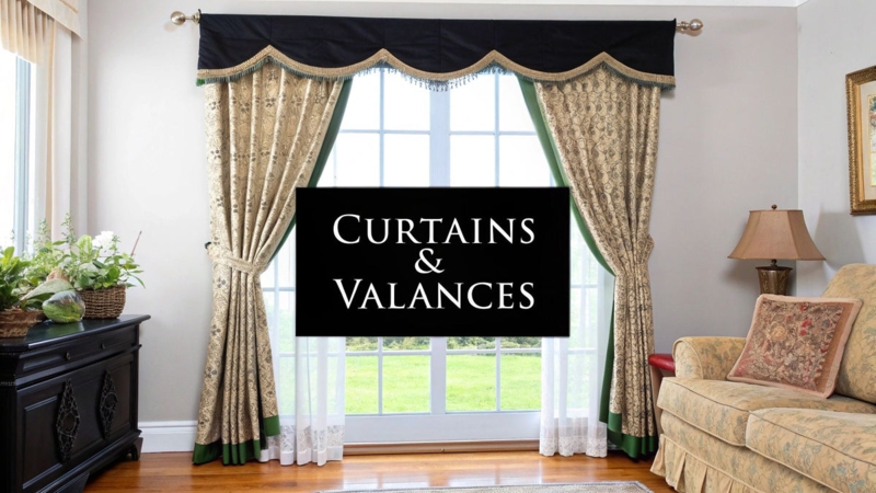 Classic Scalloped Black Valance with Gold Fringe Trim