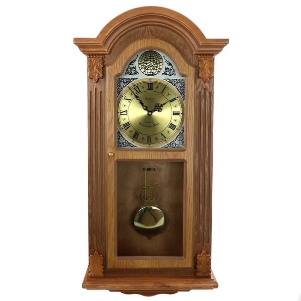 Classic Wall Clock Honey Oak Finish Arch Top Lyre Pendulum