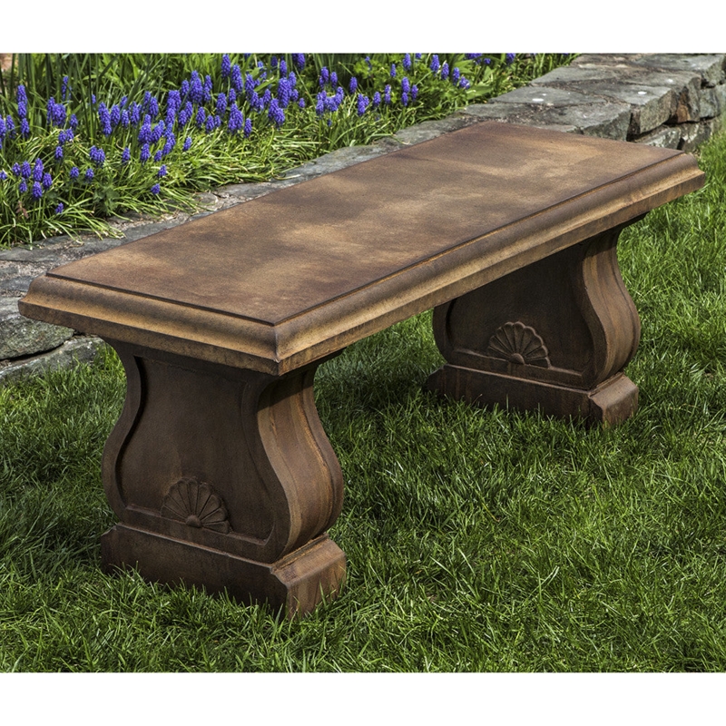 Classical Garden Bench with Rust Patina and Fan Motif