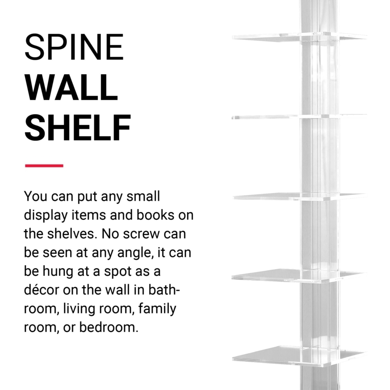 Clear Acrylic Spine Wall Shelf: Glossy Finish with Invisible Mounting