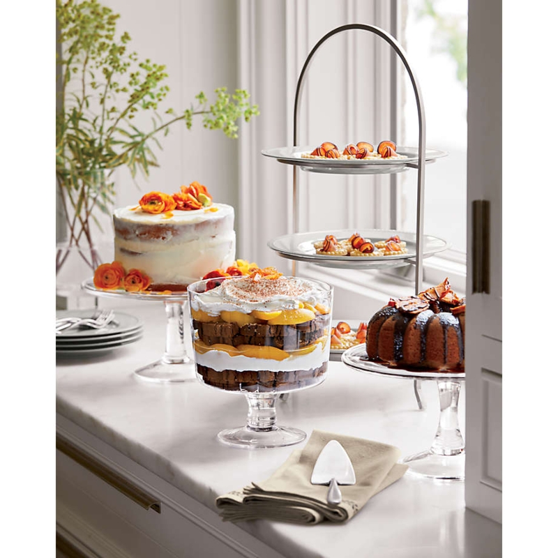 Clear Glass Cake Stand Flared Base Tiered Design Elegant Display