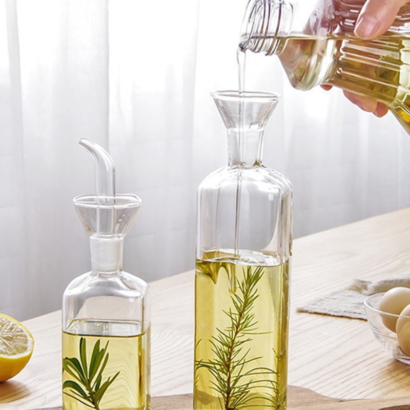 Clear Glass Oil Dispenser with Integrated Funnel Top