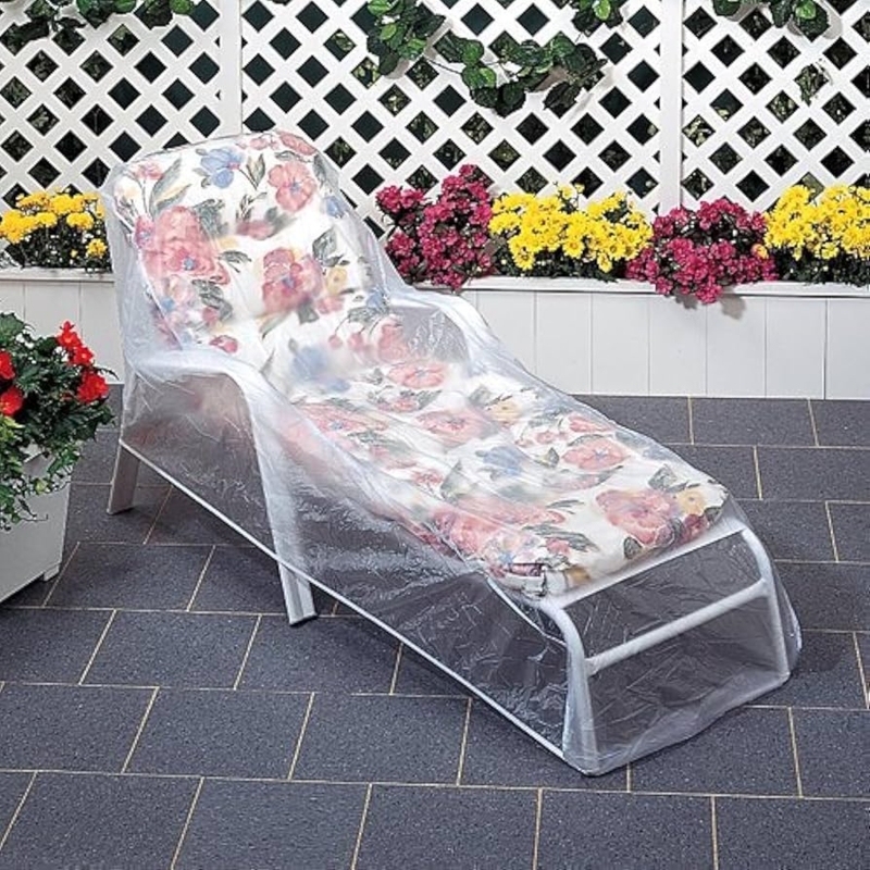 Clear Vinyl Patio Chair Cover Protecting Floral Cushions