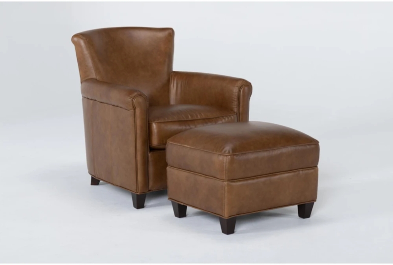Club Chair Ottoman Set: Traditional Cognac Wingback Silhouette