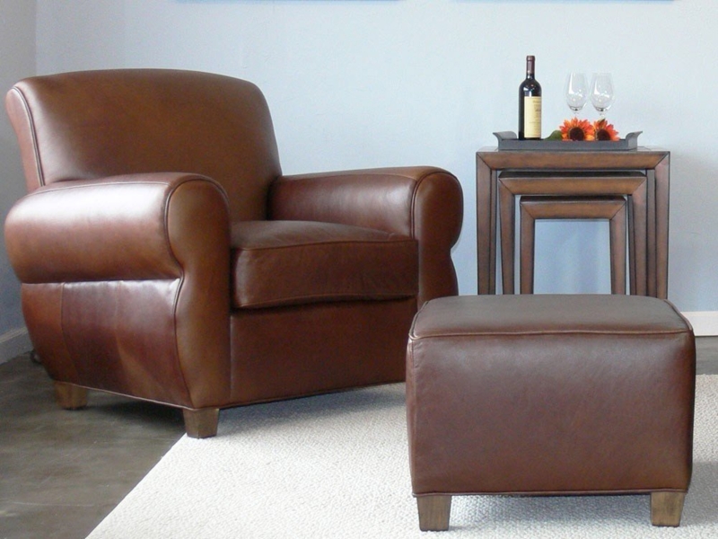 Club Chair Set: Transitional Cognac Style with Nesting Tables