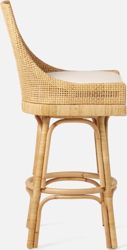 Coastal Bar Stool Swivel Rattan Basketweave Texture Barrel Back