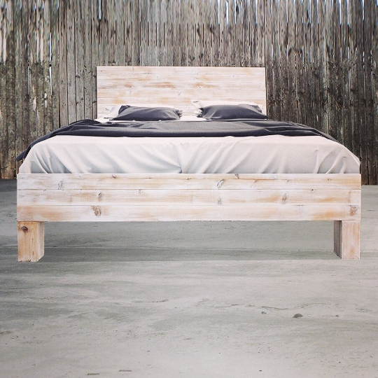Coastal Bed with Whitewashed Barn Wood Planks