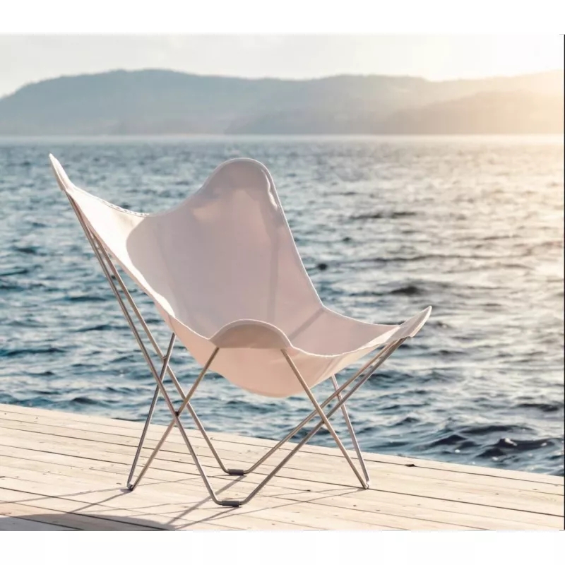 Coastal Butterfly Chair with Off-White Sling and Silver Chrome Frame