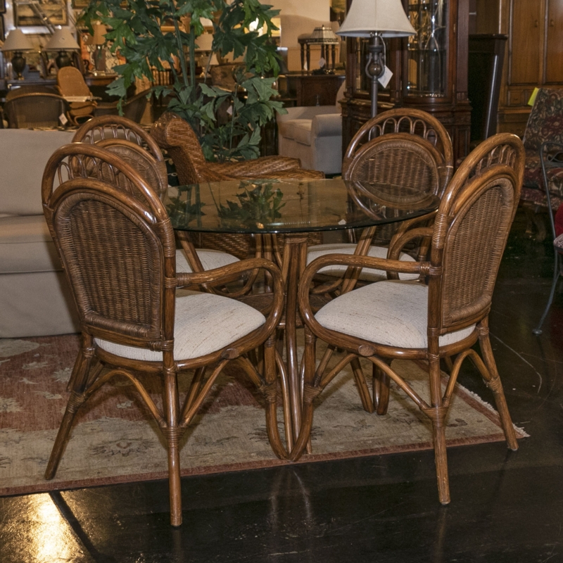 Coastal Chic Dining Set featuring Looped Rattan Back Armchairs