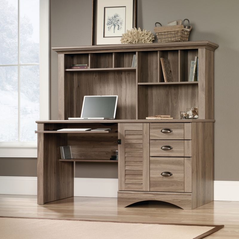 Coastal Cottage Computer Desk Hutch: Salt Oak Finish Arched Base