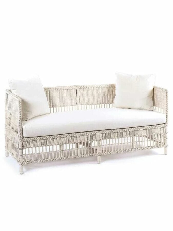 Coastal Cottage Wicker Daybed, Whitewashed, Vertical Slat Base
