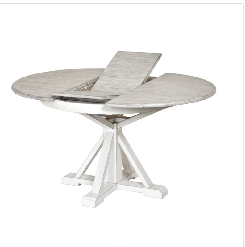 Coastal Dining Table with Antique White Cross-Braced Pedestal Base