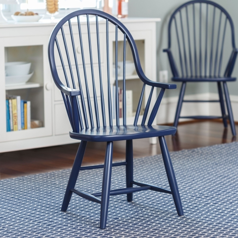 Coastal Navy Windsor Armchair Spindle Back Bow Frame