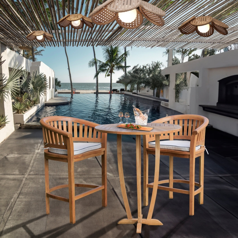 Coastal Patio Bar Set with Peanut Design Slat Chairs
