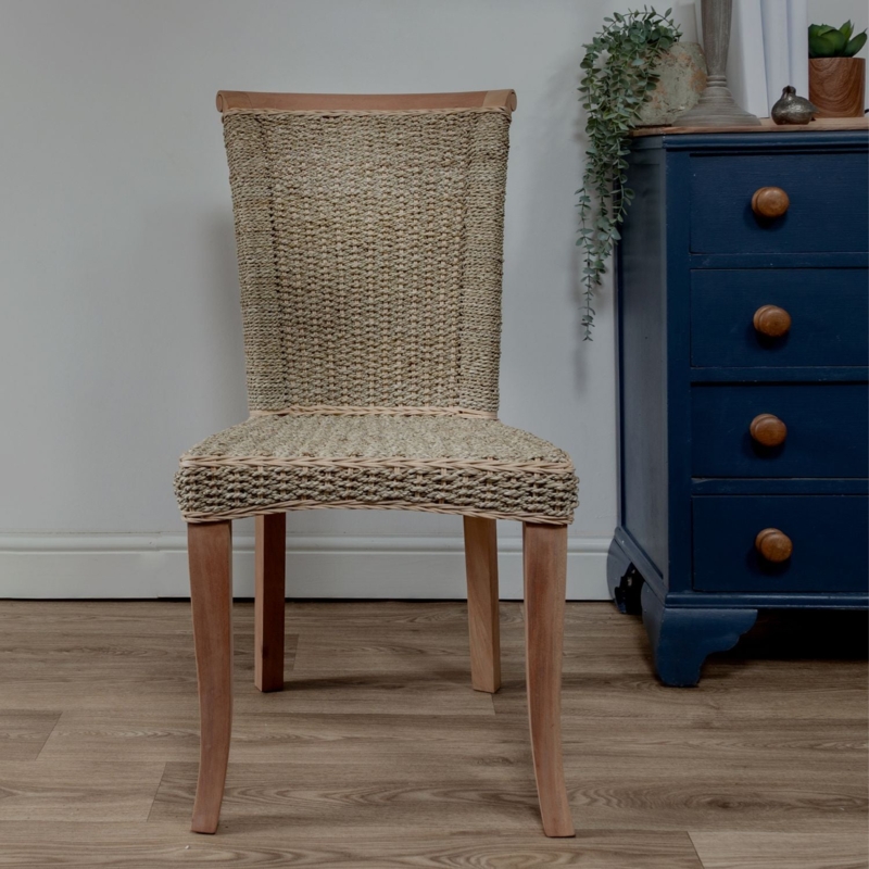 Coastal Seagrass Side Chair with Curved Back Legs