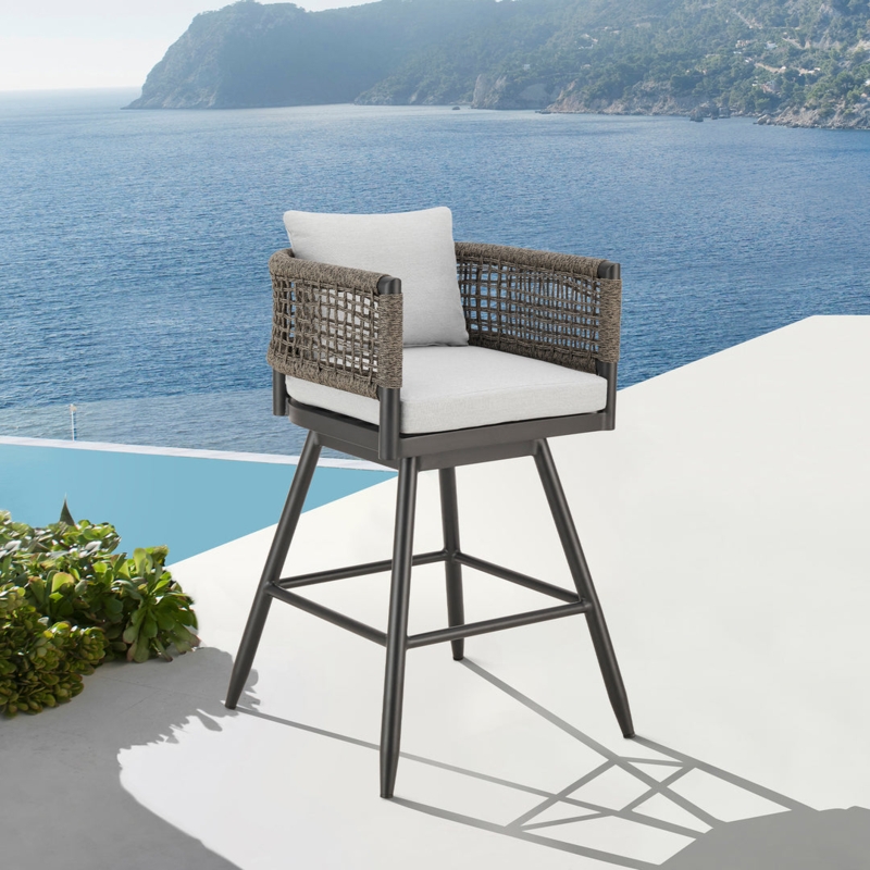 Coastal Swivel Counter Stools featuring Woven Rope Sides in Gray