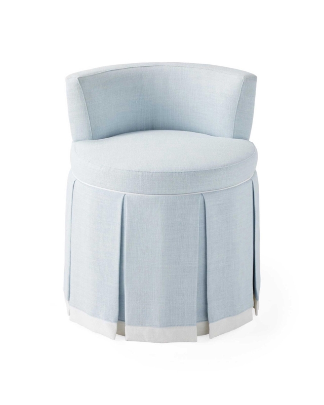 Coastal Vanity Chair with Box Pleated Skirt and Contrast Piping